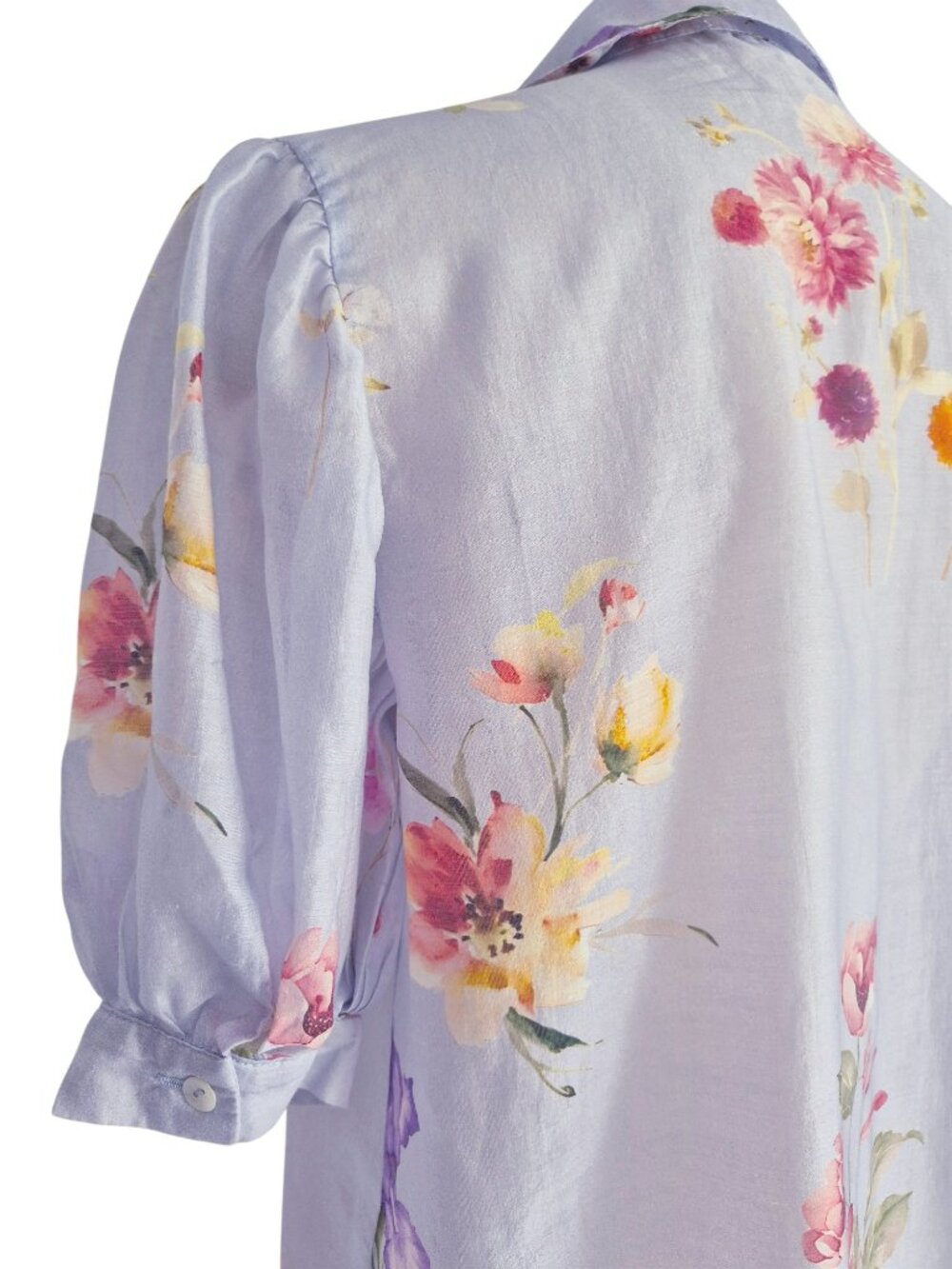 Lucky & Coco Lightweight Puff Sleeve Loose fit Floral Semi Sheer Blouse S - Picture 5 of 15